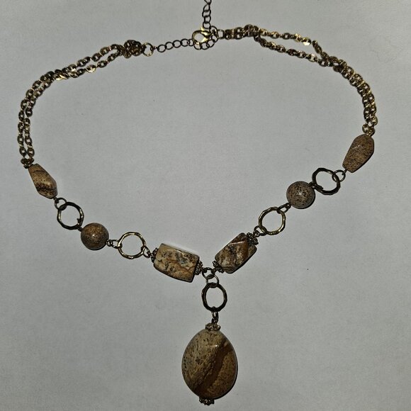 Picture jasper/landscape jasper gemstone necklace with gold accents, handmade - Picture 2 of 8